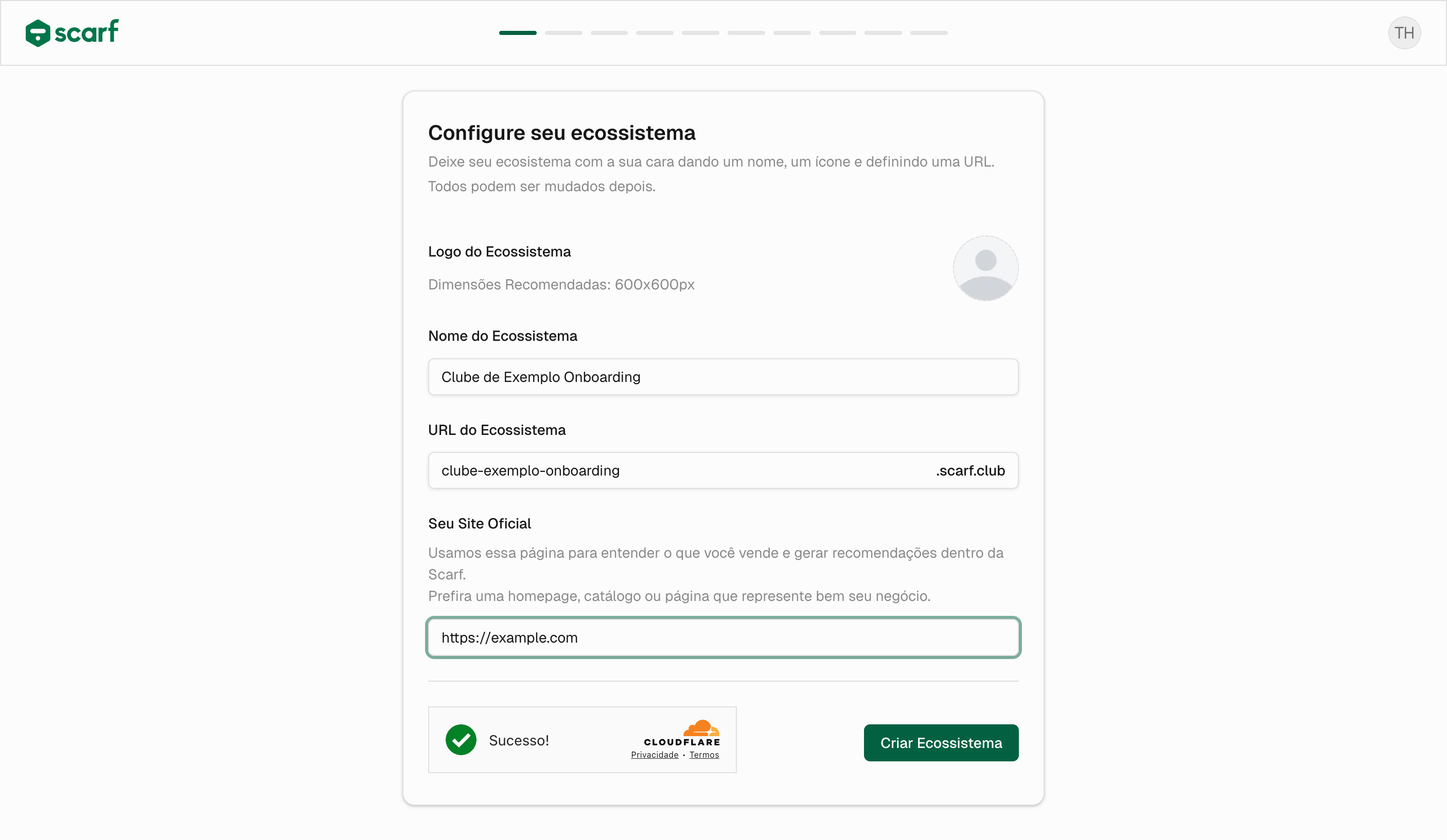 Formulário de ecossistema preenchido como exemplo