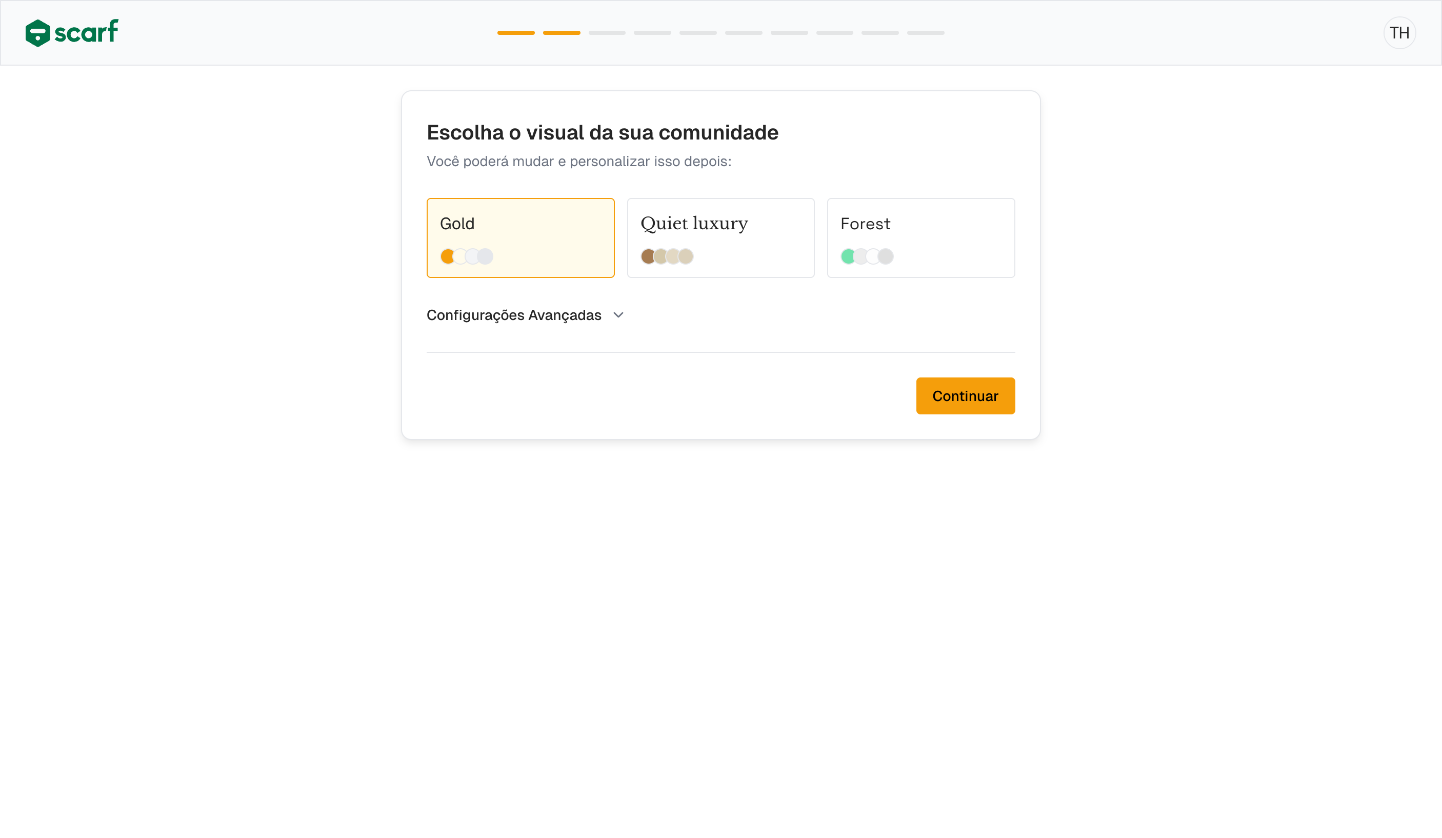 Tela de escolha de tema visual
