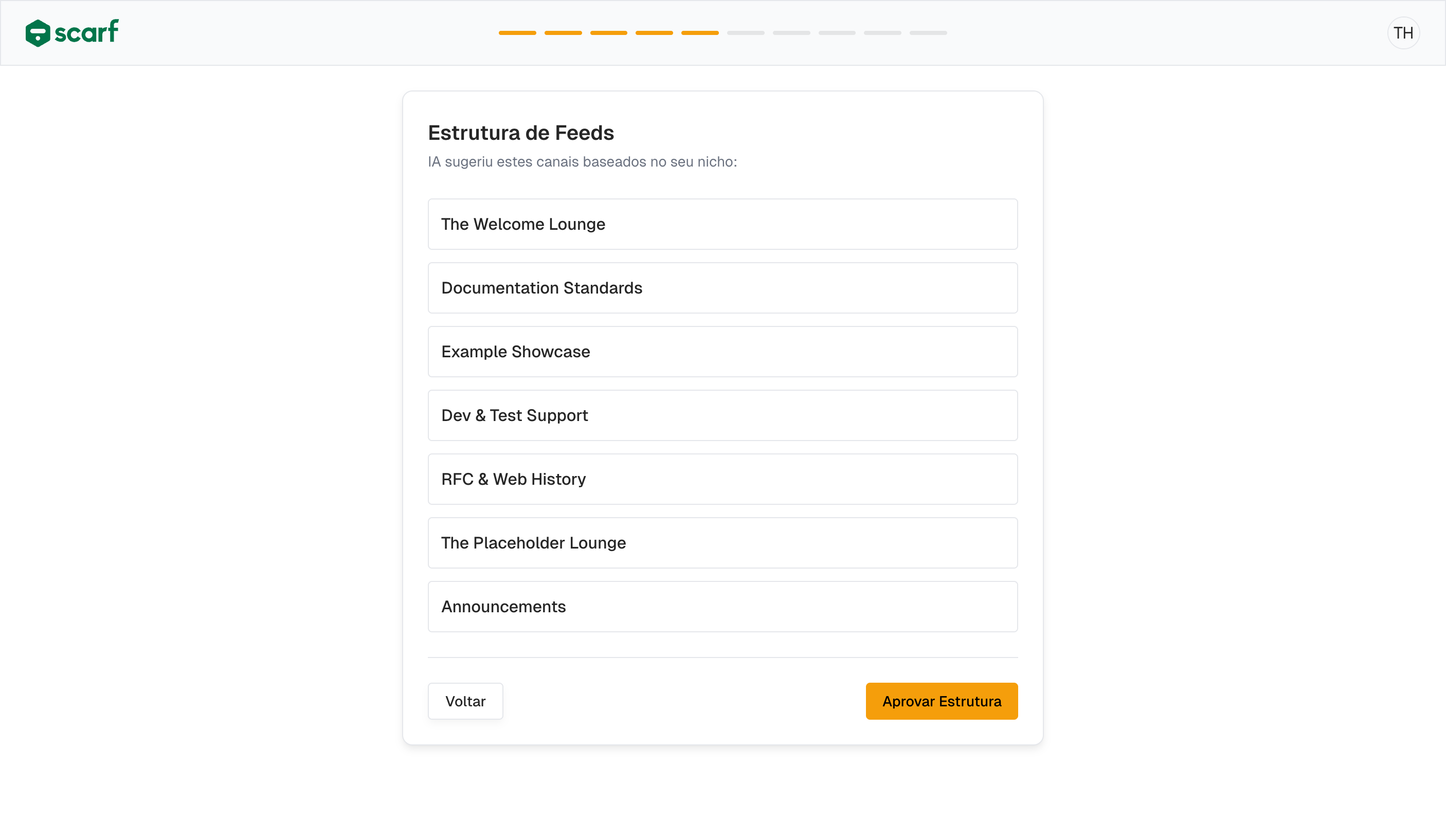 Tela de estrutura de feeds sugerida pela IA
