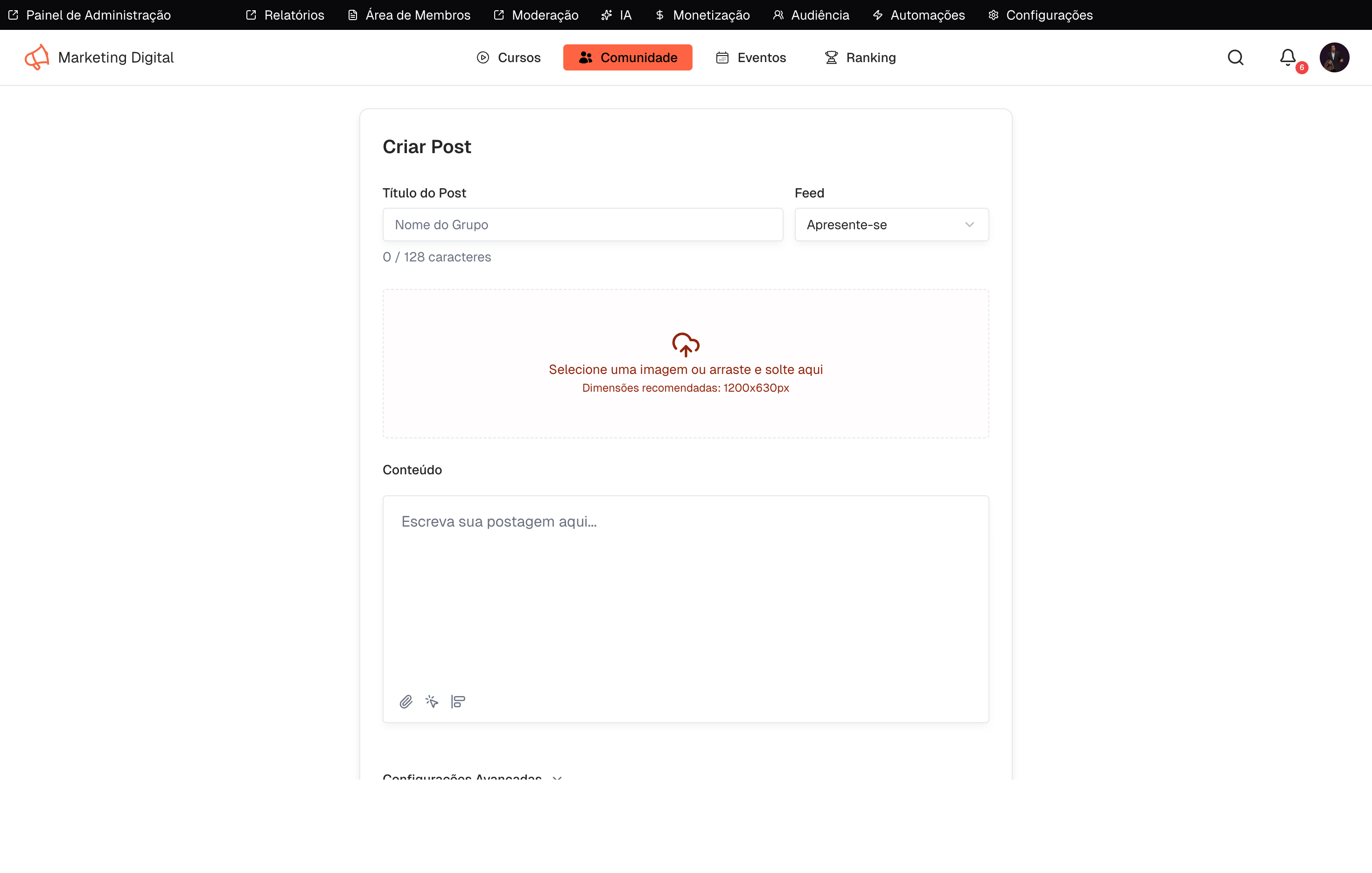 Botão para criar novo post